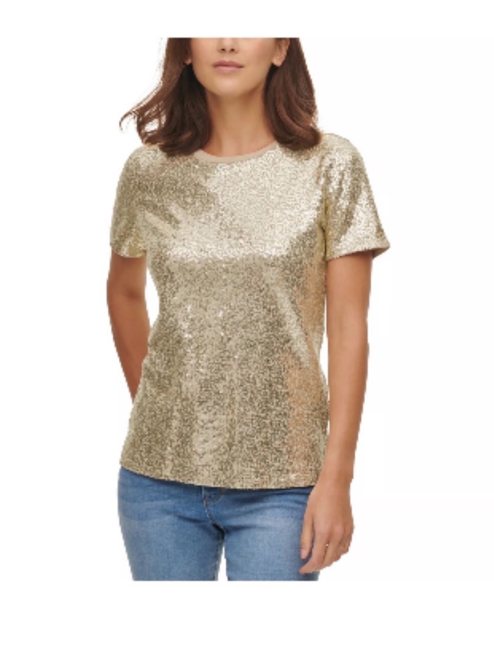 NWT!   DKNY Gold Sequin Short Sleeve Tee
